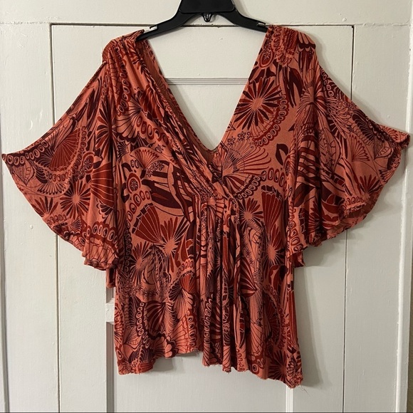 Free People Coral Combo Amour Pullover Cold Shoulder Top - Picture 12 of 16